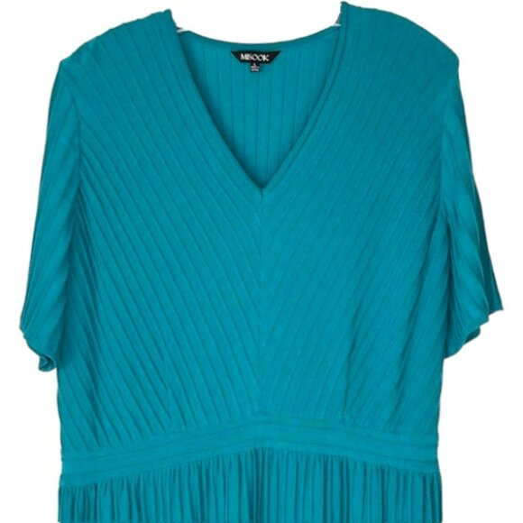 Misook Fit-And-Flare Textured Knit Midi V-Neck Dress - Aqua - L - Picture 3 of 10